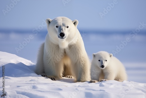 A polar bear mom and her cubs