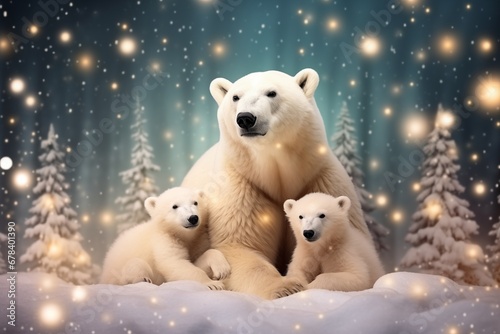 A cozy polar bear family
