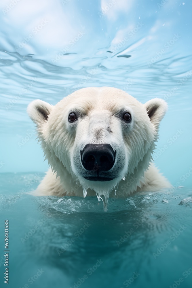 polar bear in water under water