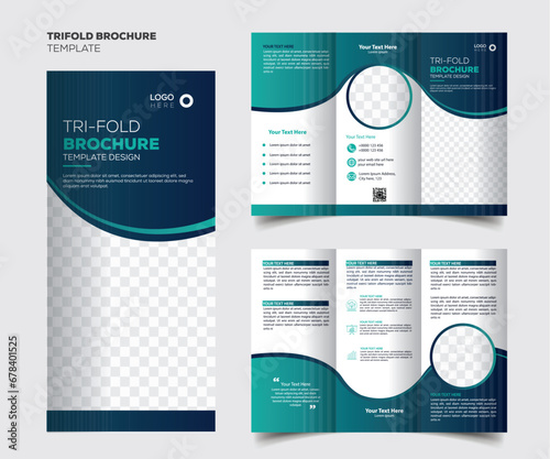 Corporate trifold brochure template. Modern, Creative, and Professional tri-fold brochure vector design. Simple and minimalist layout with blue and red colors. Corporate Business Trifold Brochure.