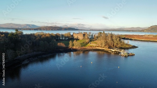 Fotografia Aerial view of the Dunstaffnage Castle near Oban, Scotland, UK