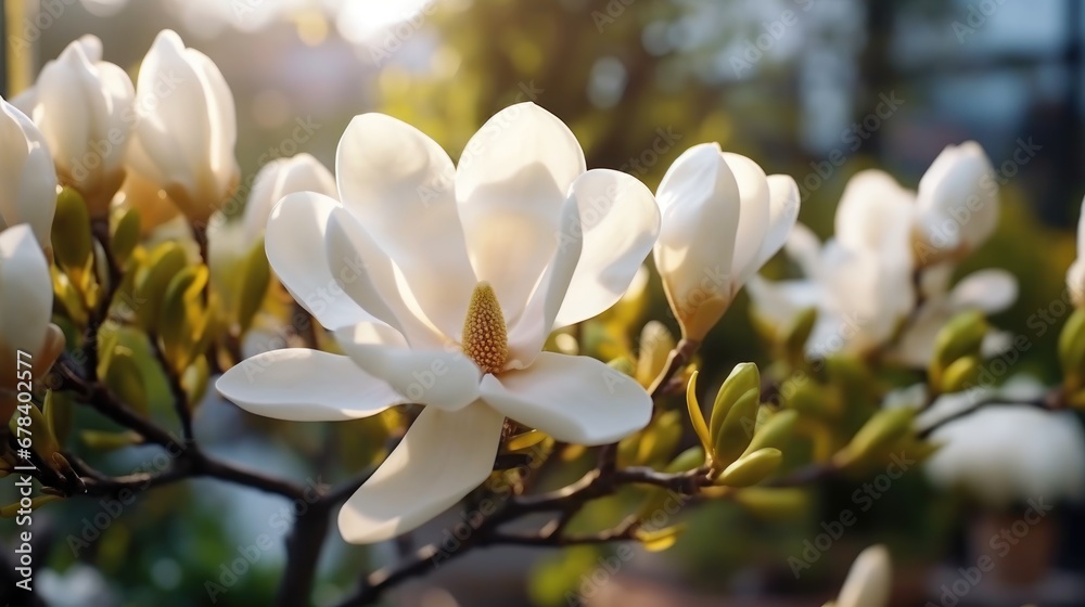 Beautiful Magnolia Flowers. Beautiful blooming magnolia tree. Magnolia tree blooming. Springtime Concept. Valentine's Day Concept with a Copy Space. Mother's Day.