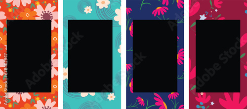 Background template with copy space for text and line drawings flowers in pastel colors. Editable vector banner for social media post, card, cover, invitation, poster, mobile apps, web ads