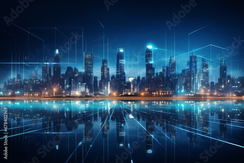 Futuristic City, Blue data signals, city data signals
