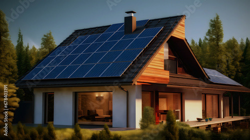 Beautiful modern house with solar panels © FutureStock