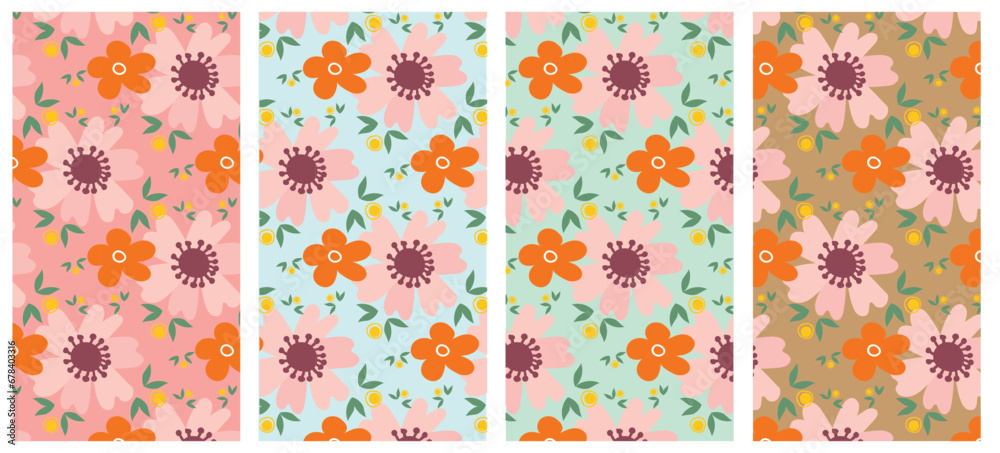 Background template with copy space for text and line drawings flowers in pastel colors. Editable vector banner for social media post, card, cover, invitation, poster, mobile apps, web ads