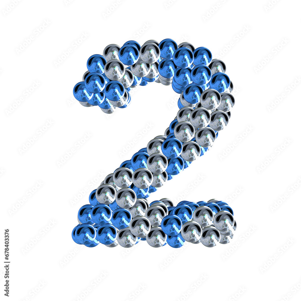 Symbol of blue and silver spheres. number 2 Symbol of blue and silver spheres. number 2
