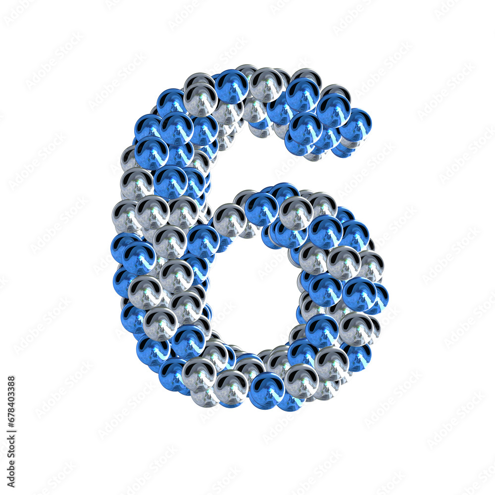Symbol of blue and silver spheres. number 6 Symbol of blue and silver spheres. number 6