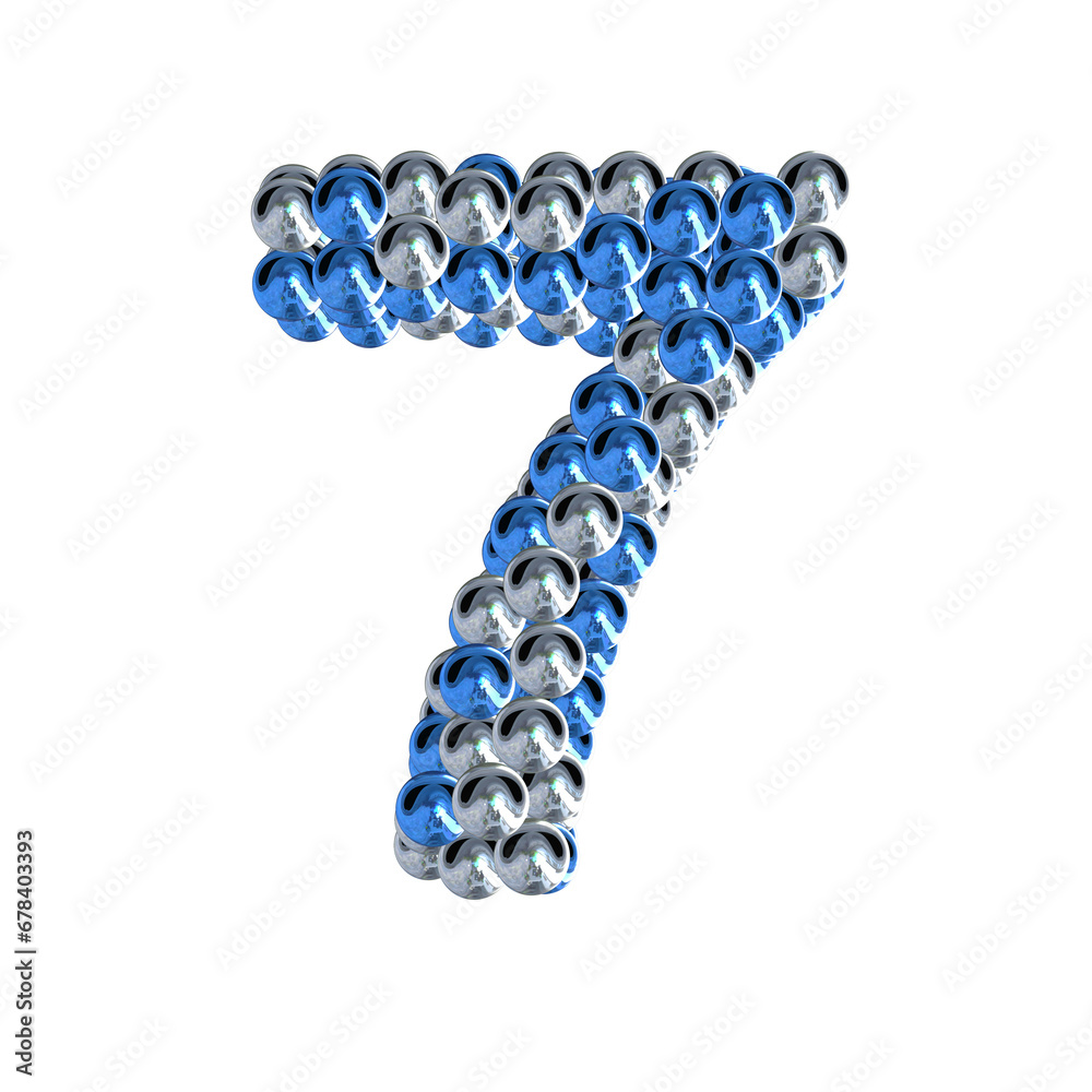 Symbol of blue and silver spheres. number 7 Symbol of blue and silver spheres. number 7