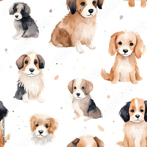 Puppy watercolour cute Pattern