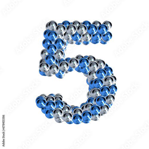 Symbol of blue and silver spheres. number 5