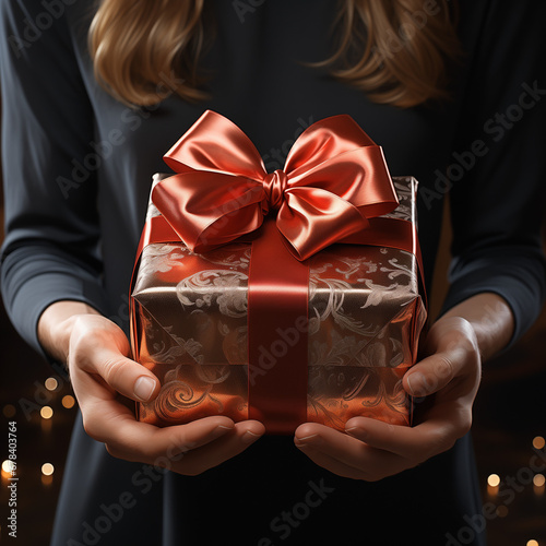 The image showcases a thoughtful gift exchange. A person holds a beautifully wrapped package, anticipation evident in their expression.
