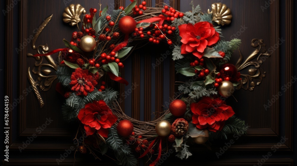 Festive Christmas Wreath on Dark Background 40