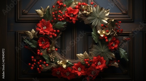 Festive Christmas Wreath on Dark Background 31