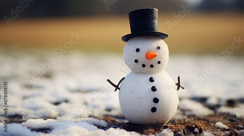 A snowman with a carrot nose and coal buttons