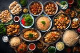 Top view of a Thai street food ,The market in Thailand is full of food. And will sell on the street,street food thailand