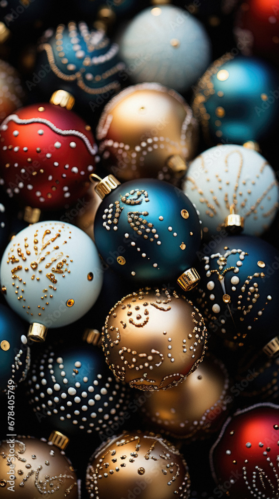 Close up of christmas ornaments on a black background. Close up of christmas ornaments on a black background.