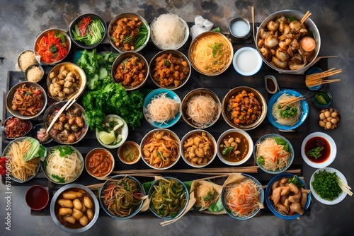 Top view of a Thai street food ,The market in Thailand is full of food. And will sell on the street,street food thailand photo