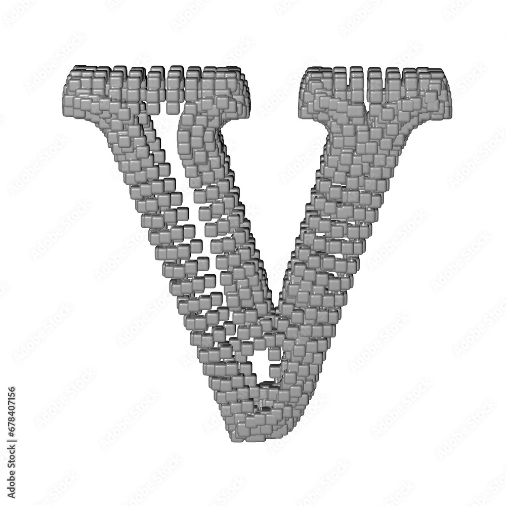 Symbol made of gray cubes. letter v Symbol made of gray cubes. letter v