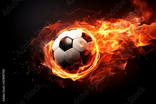 Kick of Flames: Witness the Explosive Dissolving of a Soccer Ball, Flames Enveloping in Cinematic Light, Creating a Dynamic Background Wallpaper of Athletic Power and Passion