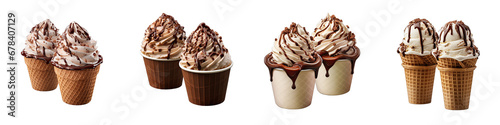 Chocolate ice cream scoops in a paper cup Hyperrealistic Highly Detailed Isolated On Transparent Background Png File
