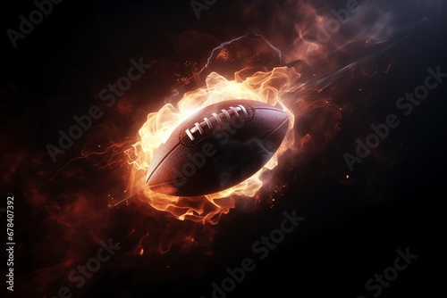 Epic Gridiron Blaze: Witness the Explosive Dissolving of an American Football, Flames Enveloping in Cinematic Light, Creating a Dynamic Background Wallpaper of Athletic Power and Passion photo
