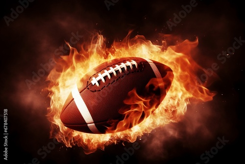 Epic Gridiron Blaze: Witness the Explosive Dissolving of an American Football, Flames Enveloping in Cinematic Light, Creating a Dynamic Background Wallpaper of Athletic Power and Passion