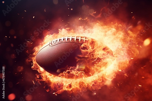 Epic Gridiron Blaze: Witness the Explosive Dissolving of an American Football, Flames Enveloping in Cinematic Light, Creating a Dynamic Background Wallpaper of Athletic Power and Passion photo