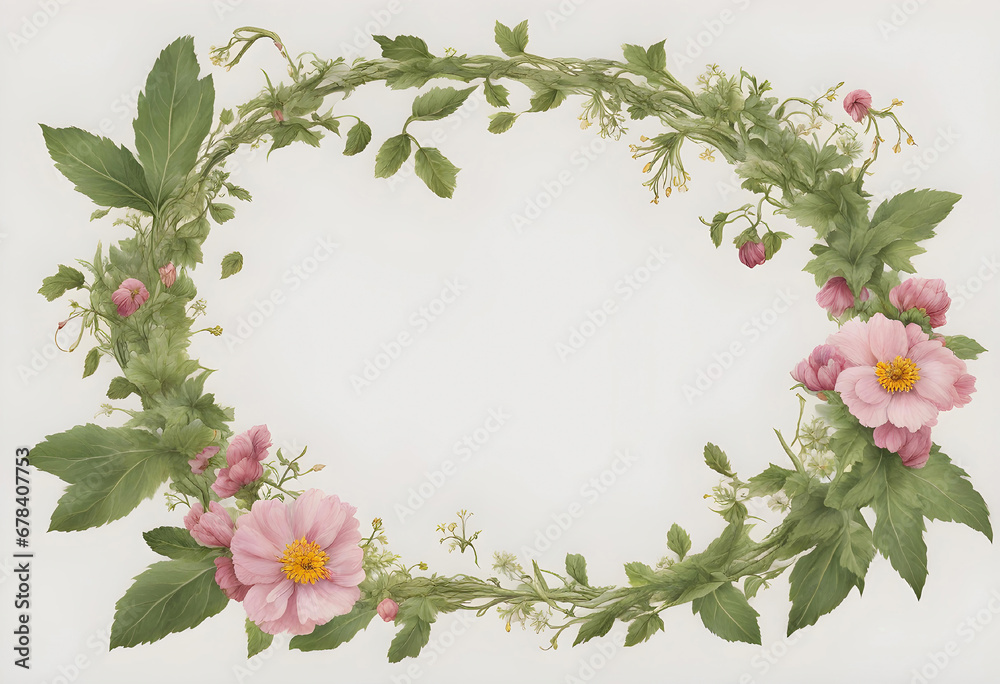 Floral frame, wreath of flowers, Balsamita major Desf, just in the edges of the picture
