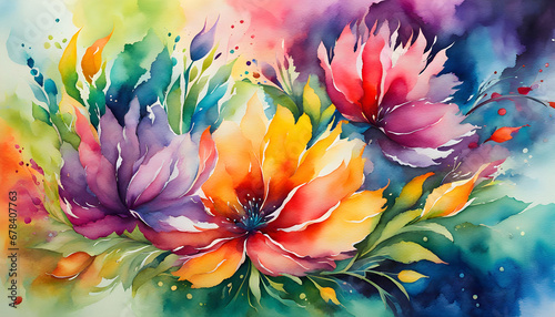 Abstract floral watercolor, grunge floral background, abstract colorful watercolor paintings for background, #678407763
