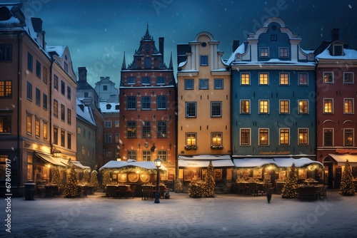 Stockholm, Sweden. Abstract image quality scenic Christmas Market in Gamla Stan, fairy winter night. photo