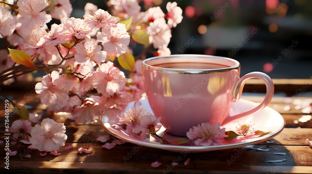 A couple of cups of food on a table with flowers A couple of cups of food on a table with flowers