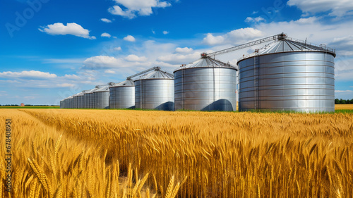 golden wheat fields  storage and rural landscape in summer