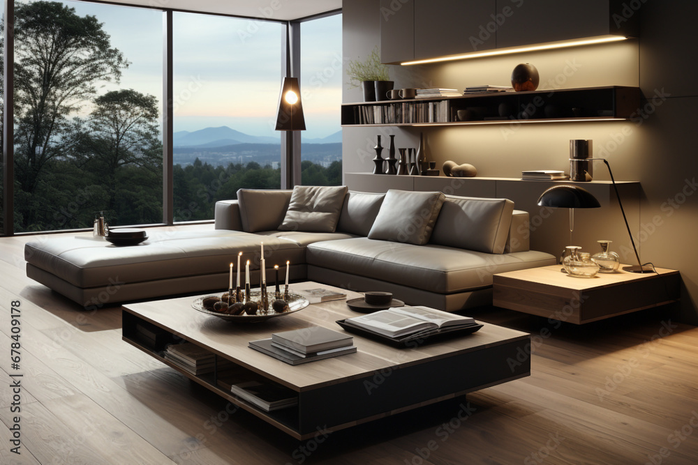 Minimalist style interior design of modern living room with tv made with AI Minimalist style interior design of modern living room with tv made with AI