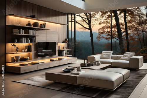 Minimalist style interior design of modern living room with tv made with AI © The Picture House