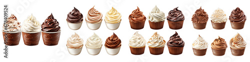 Collection set of chocolate whipped cream  Hyperrealistic Highly Detailed Isolated On Transparent Background Png File