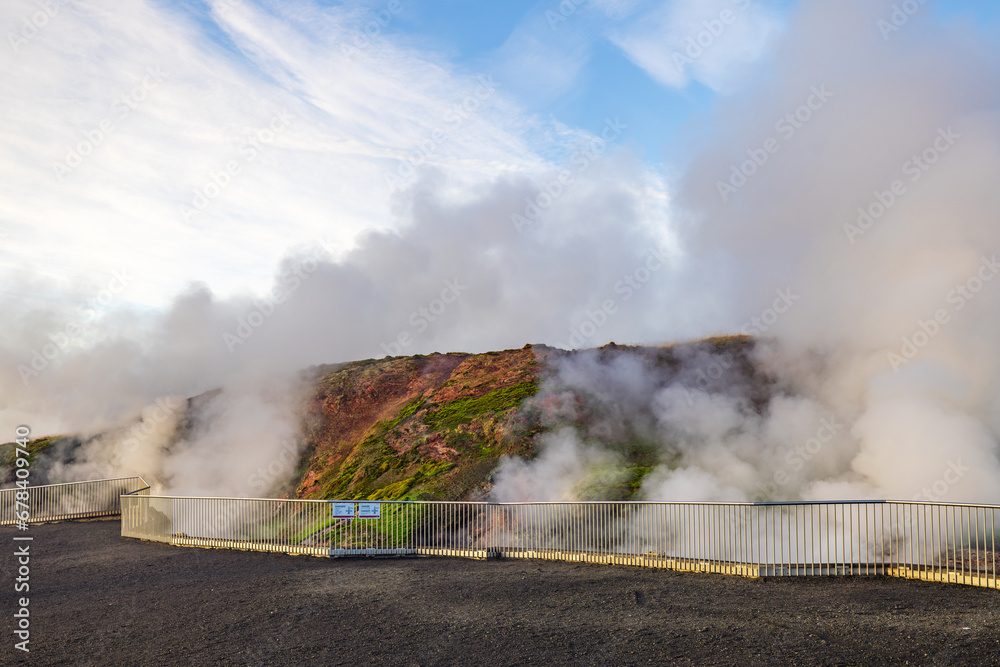 geothermal steam rises from the earth at Deildartunguhver, Iceland geothermal steam rises from the earth at Deildartunguhver, Iceland
