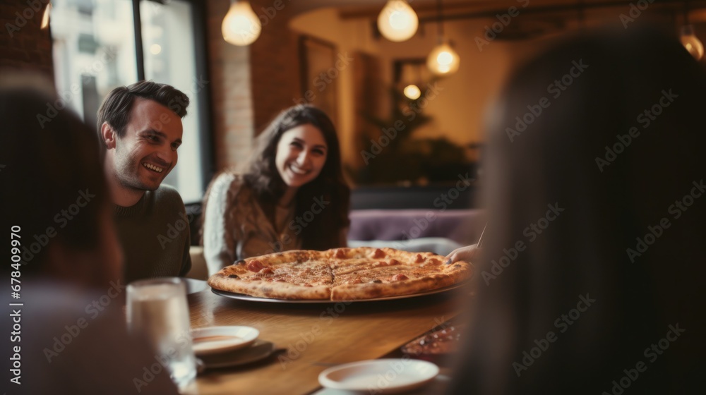 A group of friends eating pizza together