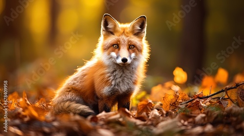In Golden Woodlands, a Fox with Emerald Eyes Resembles a Nature Sprite