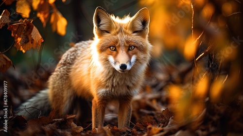 Amid Gold-tinged Woods, an Emerald-Eyed Fox Evokes a Nature Fairy Essence