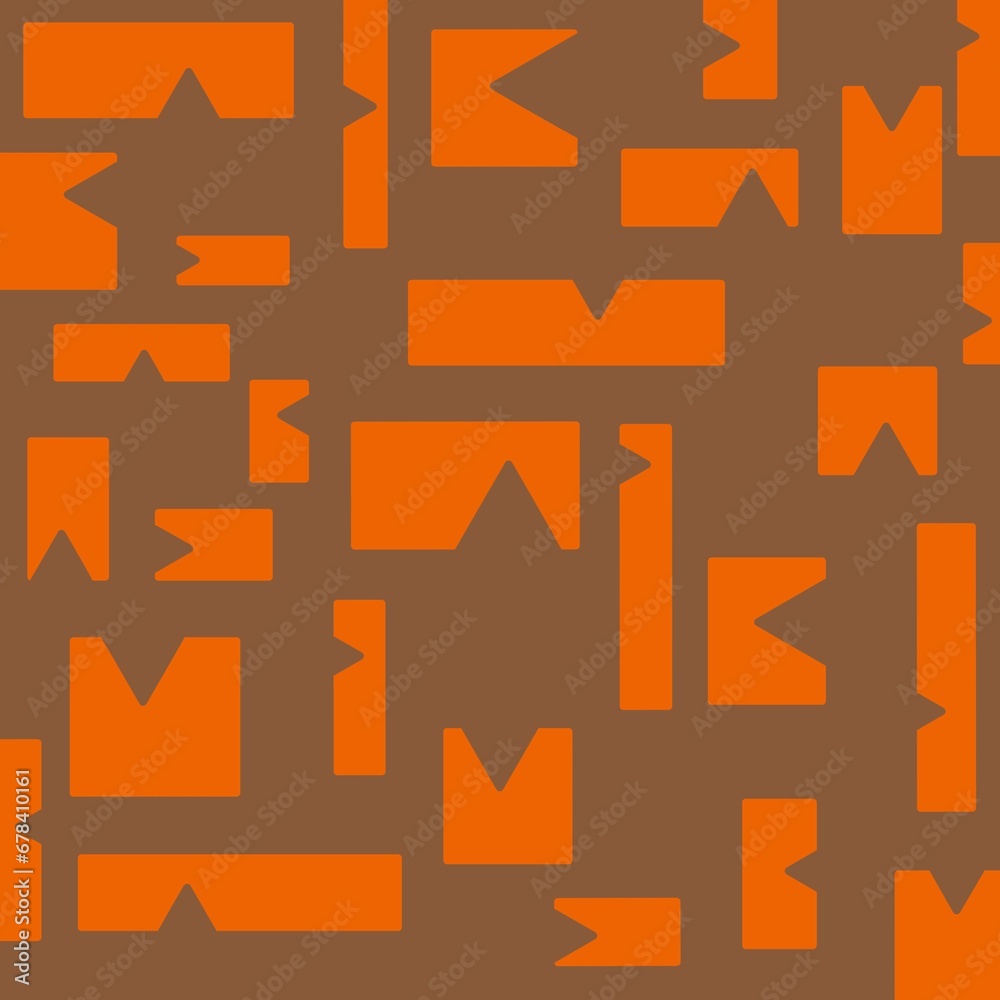 Orange rectangles with triangular sections removed on brown background