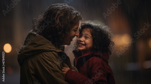 A mother and daughter caught in the rain