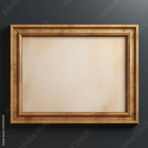 A wooden display frame over a dark background,