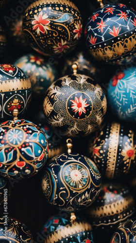 Colorful Christmas ornaments for sale at a market in Vilnius, Lithuania.