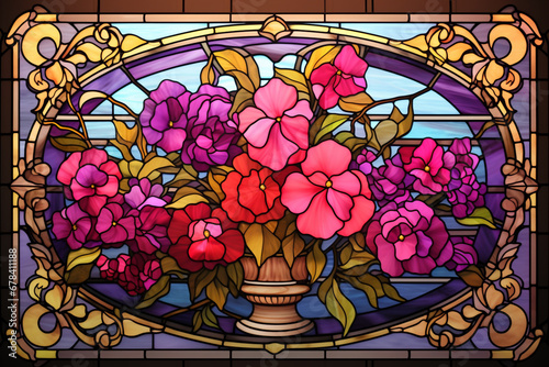 stain glass window with flowers  high resolution made with AI