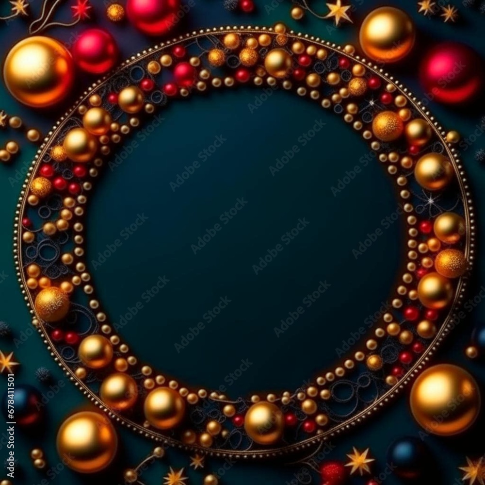 Festive New Year background. Frame for text with many colorful, golden balls, decorations. Design for wallpaper, advertising, flyer, booklet, postcard, poster. Festive New Year background. Frame for text with many colorful, golden balls, decorations. Design for wallpaper, advertising, flyer, booklet, postcard, poster.