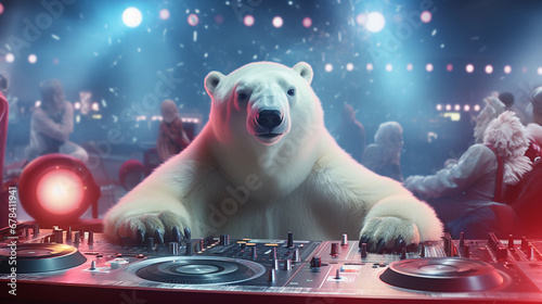 Polar Bear DJ Rocking Christmas Party