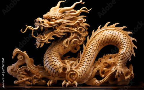 Wooden Chinese Dragon: An artistic representation of a dragon from the Chinese zodiac, carved from wood.