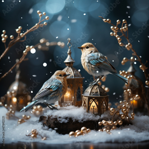 Christmas cute two birds © Irina Flamingo