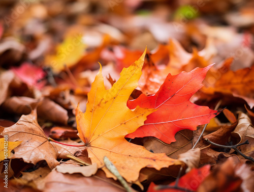 Close-up of vibrant autumn leaves on the ground